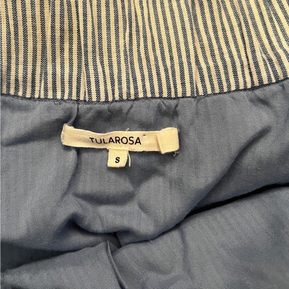 TULAROSA Lana Dress in Getty Stripe Light Blue Tassel Off Shoulder - Picture 9 of 9